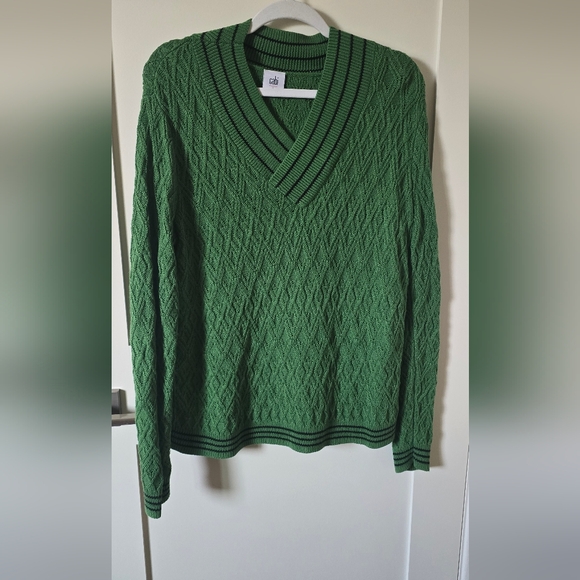 CAbi Sweaters - CAbi Green Cable Knit V-Neck Sweater